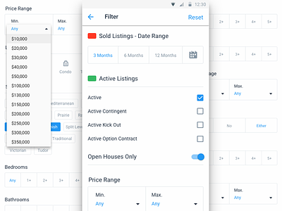 Android Filters More android clean design filters map mobile real estate search ui ux