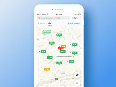 Search Map clean design ios map map pins minimal pin real estate search ui ux