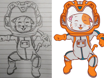 Cat Astrounout artwork astronot cat sketch space