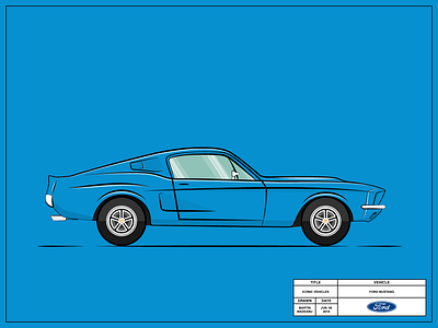 Ford Mustang america american blue car classic clean cool design drawing flat illustration illustrator simple vector vehicles