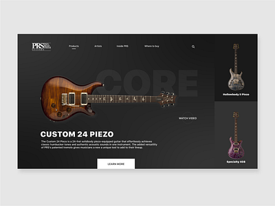 PRS Guitar Product Page Dark Theme Concept