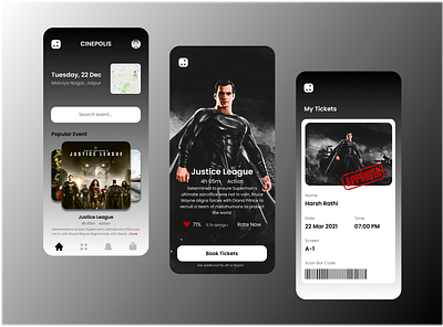 Movie Show Booking App app ui color dark mode dark theme darkui design movie app ui ui design uidesign uiux uiux design uiuxdesign user interface design