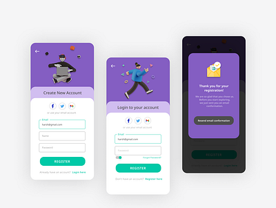 Register and Login Page app ui color design illustration ui ui design uidesign uiux userinterface vector