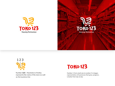 Toko 123 basket design grocery icon illustration logo logogram shop shopping symbol trolley
