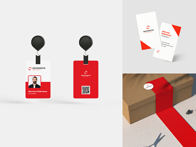 Notomoto black brand branding business card id card identity logo logo designer minimalist pattern photographer red visual branding