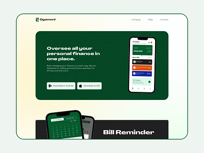 Ogamoni Personal Finance App - Landing Page UI app ui design design landing page ogamoni ui ui design ux design website