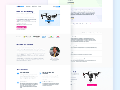 Product Page of a Drone Training Institute's Website drone features page minimal product page trainings ui ux web