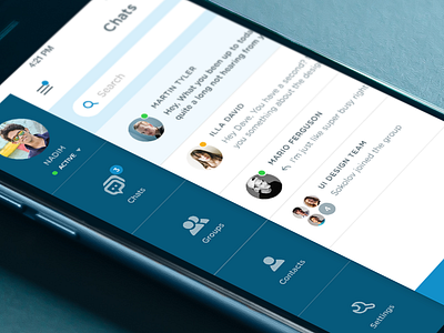 Menu & Chats of an iOS messaging app app chat clean dashboard group ios menu messaging ui