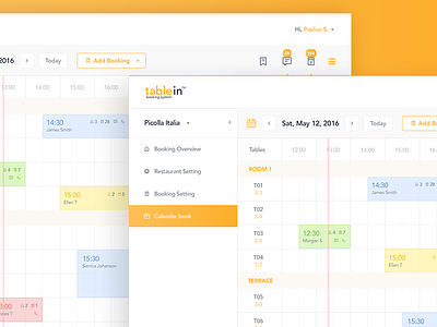 Calendar of tablein Dashboard admin booking calendar colors dashboard design minimal table time ui ux web