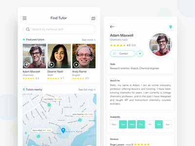 Find Tutor clean find listing minimal profile search teacher trendy tutor ui ux