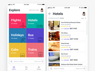 Explore Deals app ui clean deal discount explore hotels listing modern sale ux
