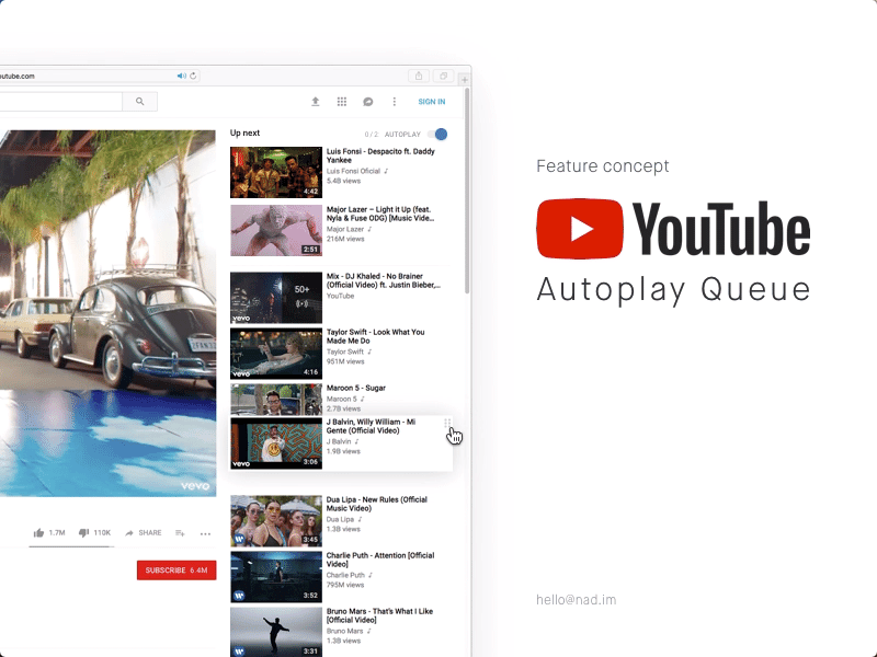 YouTube Autoplay Queue Concept autoplay concept feature music playlist queue song ui ux web youtube