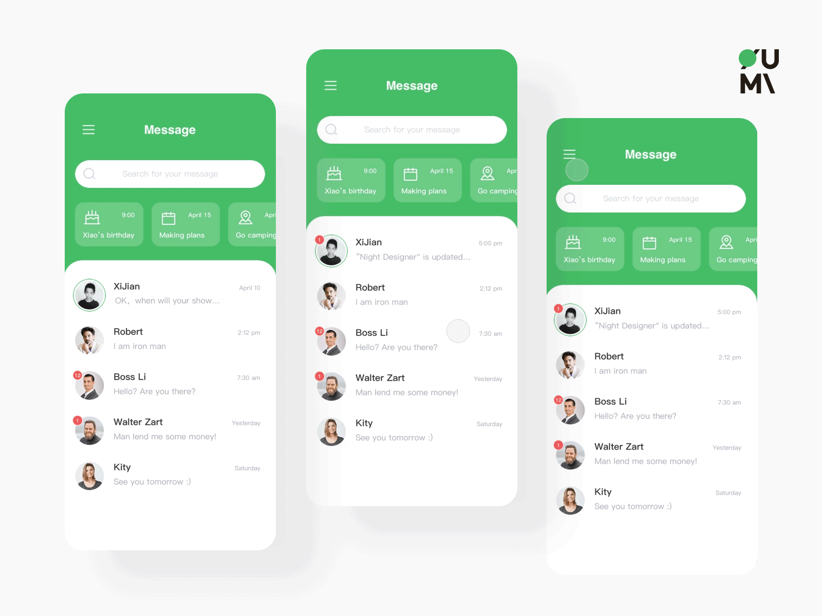 Chat UI animation app design principle sketch ui