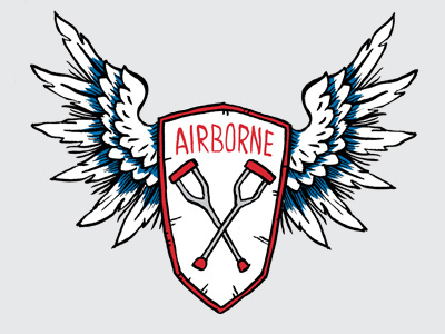 Stagediving Badge airborne black blue crutches illustration poll red shield wings