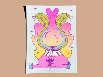 Snakeguy - Risograph character character design characterdesign clouds flute fuo gradient illustration illustrator magic pink riso risograph risography risoprint shoes snake snakes stars turban