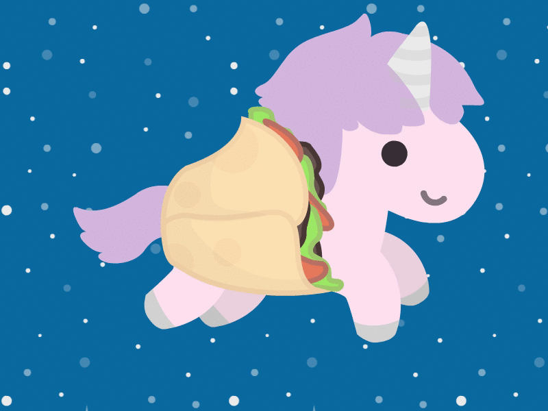 Burritocorn animation burrito cute funny gif illustration space unicorn vector