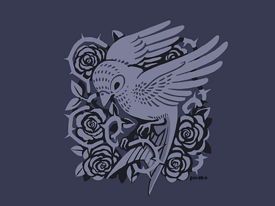 Bird bird illustration ipad pro procreate roses thorns