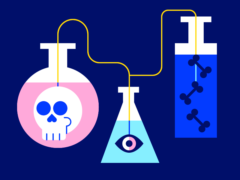 Weird Science bones bright eye gif science skull test tubs witch brew