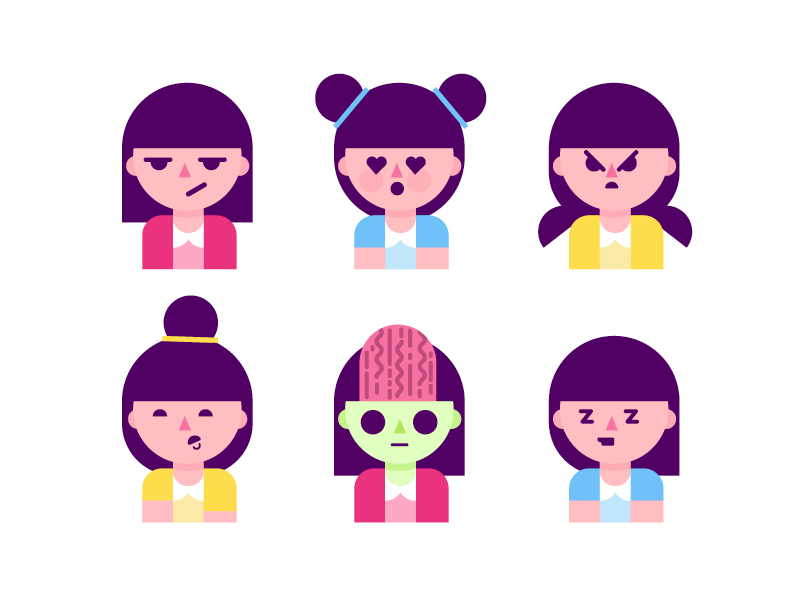 Personal Emojis angry busy emoji girl love sleepy zombie