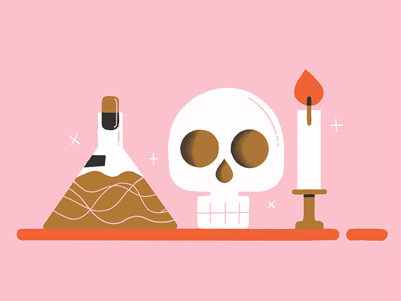 Witch's shelf animation candle gif science shelf skull testtube witch