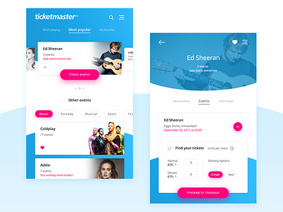 Ticketmaster app redesign app creative flat material redesign ticket tickets ui