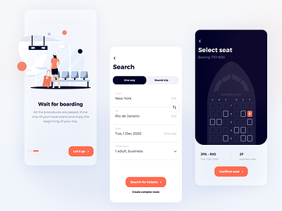Flight Tickets – mobile app air app boarding design mobile plane planeticket product promo search seat ticket ticket booking ticketapp travel trip ui