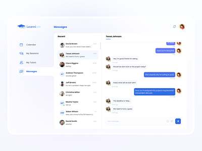 Learning Platform – Messenger account cards chat contacts courses education elearning gradient learn learning platform messenger platform product profile study ui web app