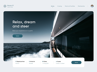 Yacht club – website book booking landing promo search start startpage startscreen ticket webdesign website yacht