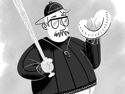 Coach baseball black white black and white coach illustration moustache pen and ink