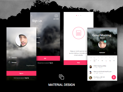 Material Design - Login / Registration / Task Organizer application calendar interface login material design organizer planner registration