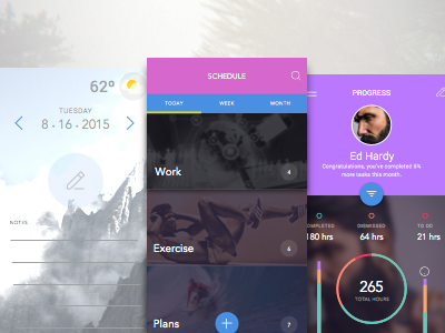 Progress, Schedule and Analytics analytics application exercise health interface material design schedule workout