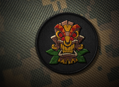 TIKI ON A CAMO BADGE branding design logo manipulation photoshop