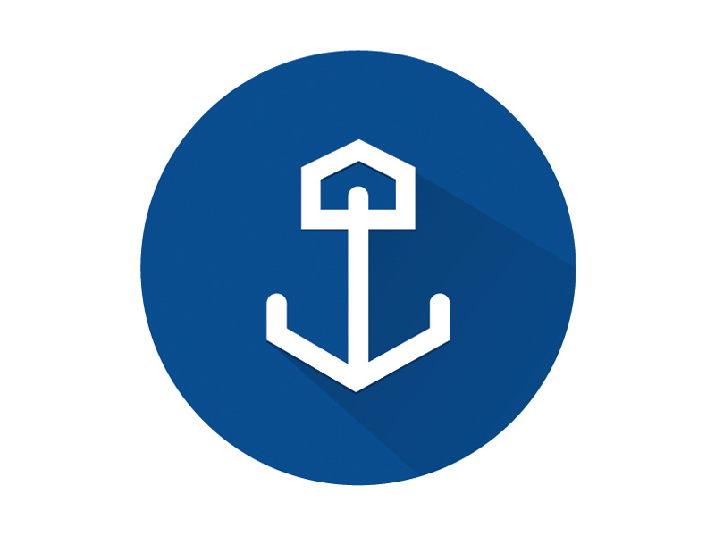 Anchored House Logo logo design branding icon anchor house real estate realty shadow blue navy nautical