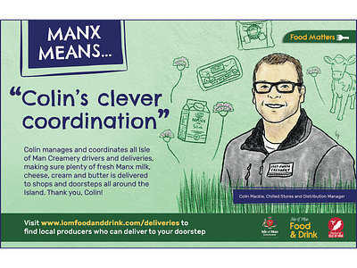 'manx means' ad campaign cow creamery dairy drawing illustration isle of man local milk portrait print ad