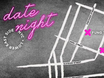 LES date night date guide les lower east side map neon new york city nyc script texture tour typography