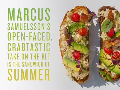 summer sandwich. avocado design food gradient justified marcus samuelsson sandwich tasting table type