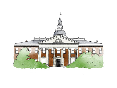 Maryland State House annapolis building city government illustration map maryland usna watercolor