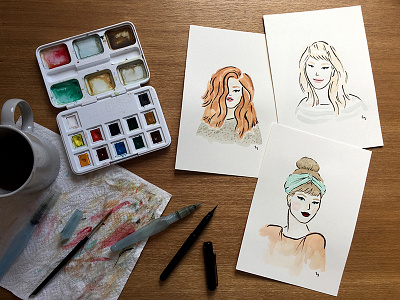 somebody just launched her online shop! commission face girls illustration illustrator ink painting portrait shop style watercolor women