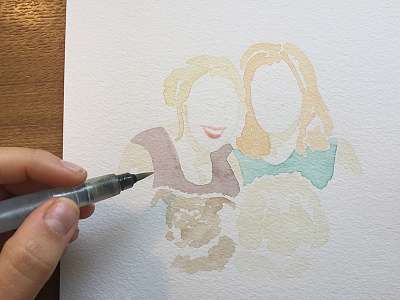 in progress. art artist blonde couple dogs family illustrator painting portrait redhead watercolor