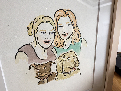 all done! art artist blonde couple dogs family illustrator painting portrait redhead watercolor