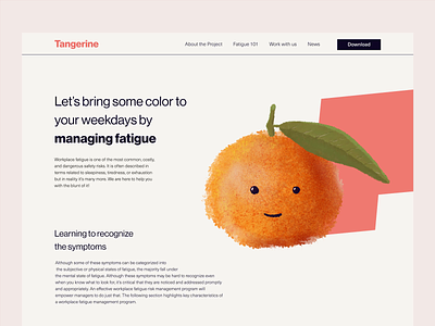 Tangerine_Fatigue 101 animation branding desktop illustration landing landing page mental health minimalistic non profit ui web design