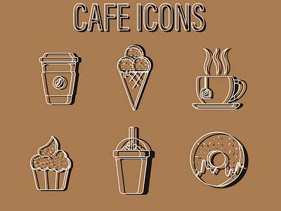 CAFE ICONS design logo typography дизайн иконки кафе кофе линии мороженное