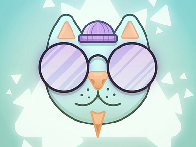 HIPSTER CAT icon illustration neon lights ux дизайн кот неон хипстер