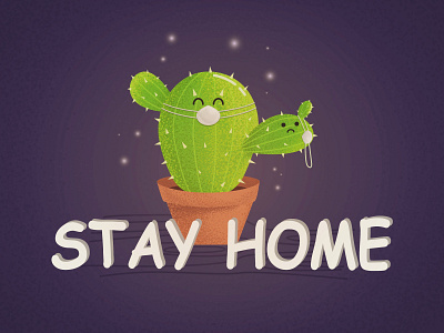 Cactus stay home cactus cartoon illustration logo neon lights stay home stayhome vector дизайн