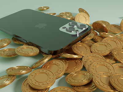 Iphone slaps the coins 3d apple blender coin crypto illustraton iphone