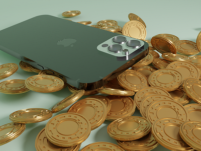 Iphone slaps the coins 3d apple blender coin crypto illustraton iphone