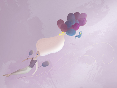 Up to the ceiling animation baloons creative design creativity design figurative figure figure drawing flat floating girl girl character girl illustration girl power illustration photoshop pink pink hair relax relaxing