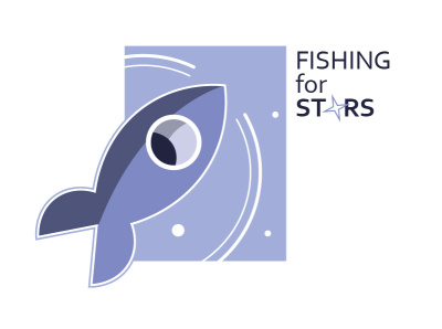Fishing for stars blue and white creative design creativity design figure fishing logo graphicdesign icon illustration logo logodesign spaceship stars ui ux vector