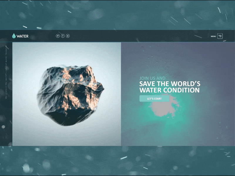 Save The Water Website | Design concept | Screen Animation animation creative gif loop loop animation motion motion design nature ocean organization planet resource save sea ui video water webdesign website wow