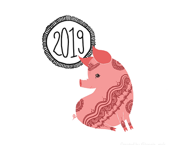 Postcard with pig design flat illustration pig